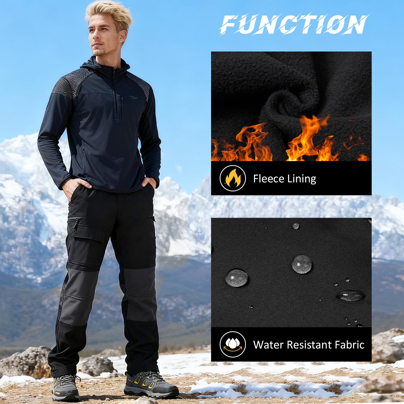Pantaloni da Trekking da Uomo Softshell Foderati in Pile Resistenti all'Acqua Caldi in Inverno Antivento Pantaloni da Passeggio Outdoor