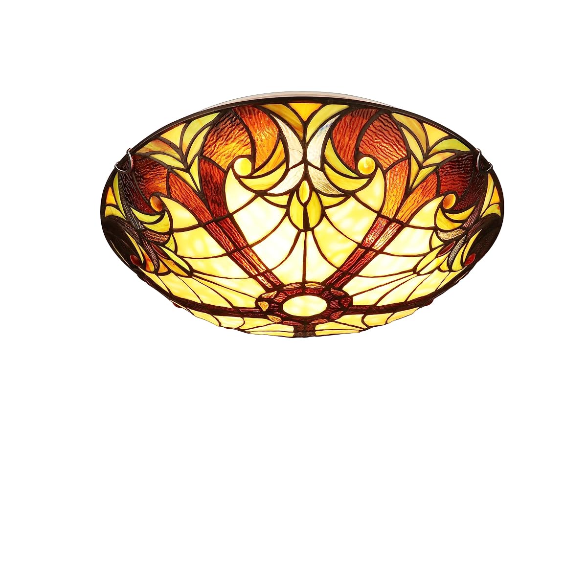 Chloe Lighting Liaison 3-Light Ceiling Flush Fixture, 16in Wide, Stained Glass,