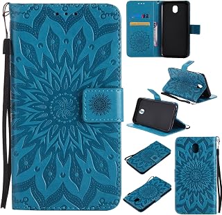FEYYXI Leather Wallet Case for Galaxy J7 2017 / J7 Pro 2017 Case With Card Holder Side Pocket Kickstand, Leather Flip Case Magnetic Cover for Samsung Galaxy J7 2017 - FEKT30858 Blue