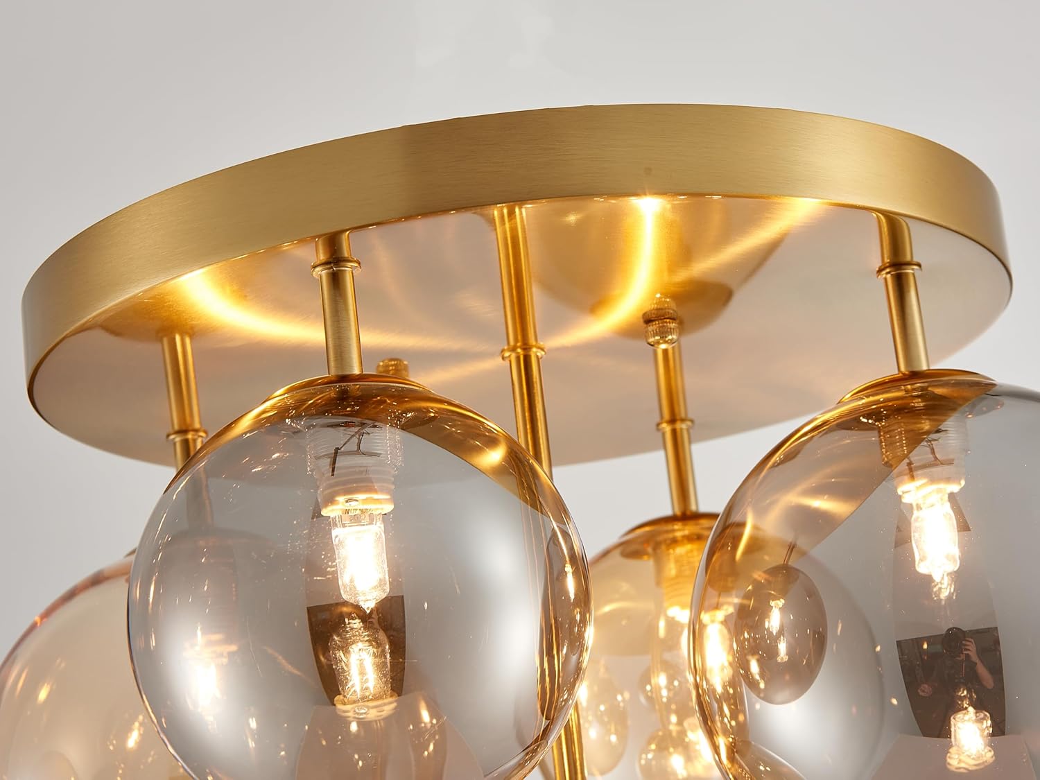 Shrine Lighting Gold Bubble Glass Ceiling Light, Flush Mount Ceiling Light for Living Room, D14'' x H12'', G9*4 Sockets, Globe Glass Shade & Gold Finish Frame