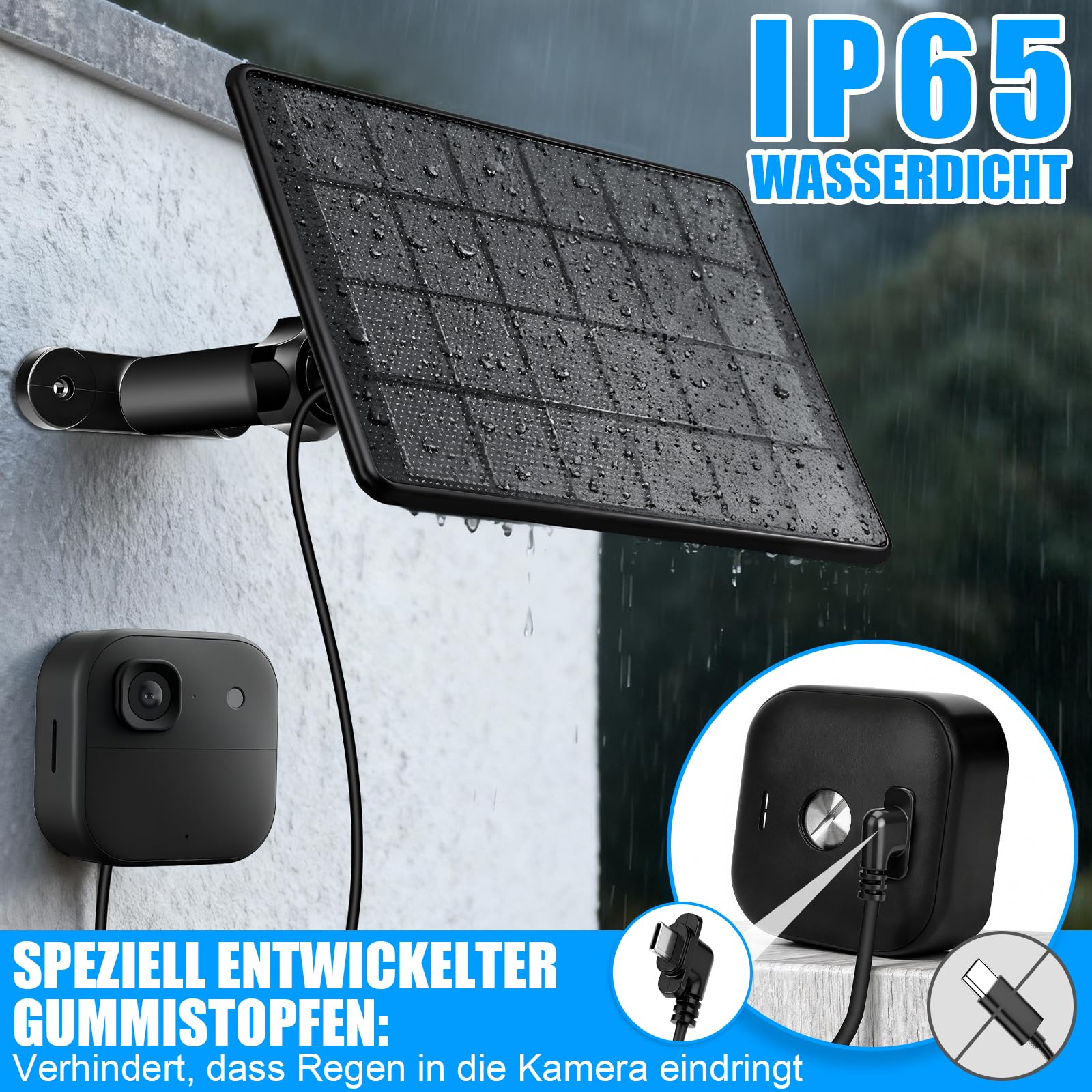 6W Solarpanel für Blink Kamera, Micro USB & USB C Input Solarmodul Kompatibel mit Blink Outdoor 4 (4. Gen)/(3. Gen) XT3/XT2/XT-Kameras, Biuld-In 2500 mAh Batterien, 9,8ft Ladekabel, IP65 Wasserdicht