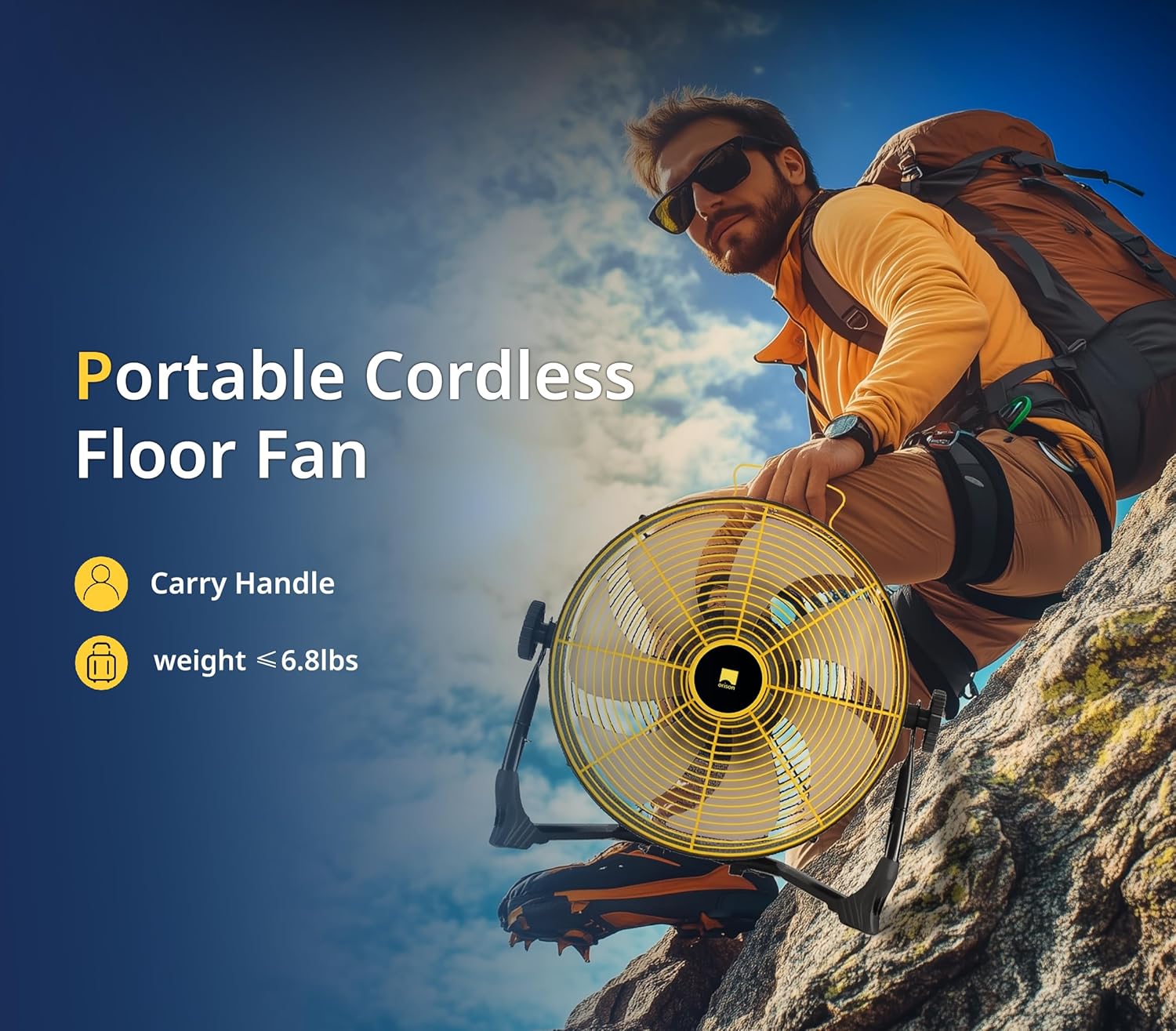 Orison 12" Portable Battery Operated Floor Fan, High-Velocity Floor Fan,Cordless Fan for Camping, Travel, Tents, Hurricanes - Image 7