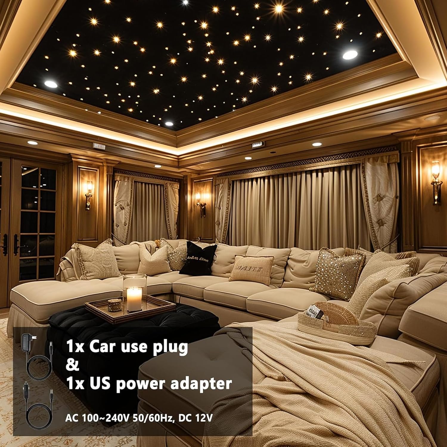 Starlight Headliner Kit - 500Pcs 0.03in x 9.8ft Fiber Optic Star Lights for Car with 16W RGBW, Twinkle & Music Sync, APP/Remote Control for Car Roof/Bedroom Ceiling