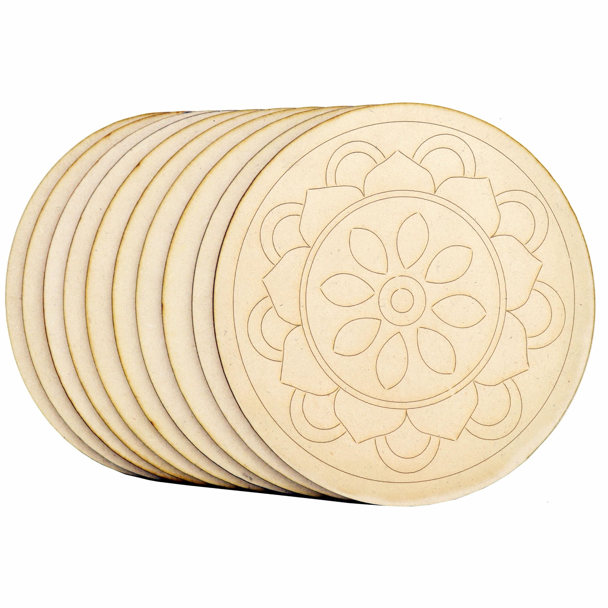 AJANTA ROYAL Wooden Pre Marked Circle MDF 3.5 mm Thick Round Cutouts for Art & Craft, Resin Art, Lipan Art, Madhubani Art, Mandala Art, Pyrography, DIY Painting MDL-02 (6x6 Inch) Qty:10-image-28