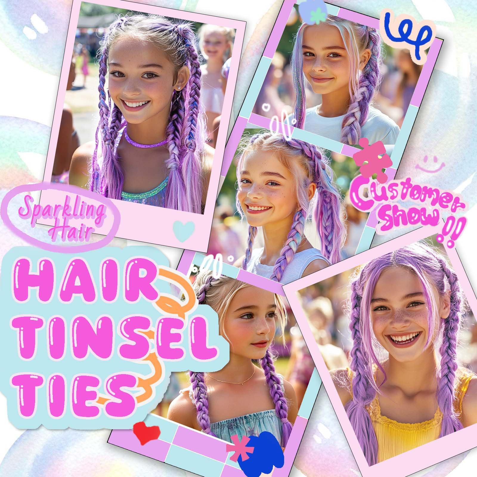 Rainbow Ponytail Extensions With Hair Tie 2 Packs 40g/Pack Coloured Hair Extensions for Braiding 18 inch Colorful Ombre Mermaid Pony Tail Synthetic Hair Extensions for Girl Women SSPurple - Image 2