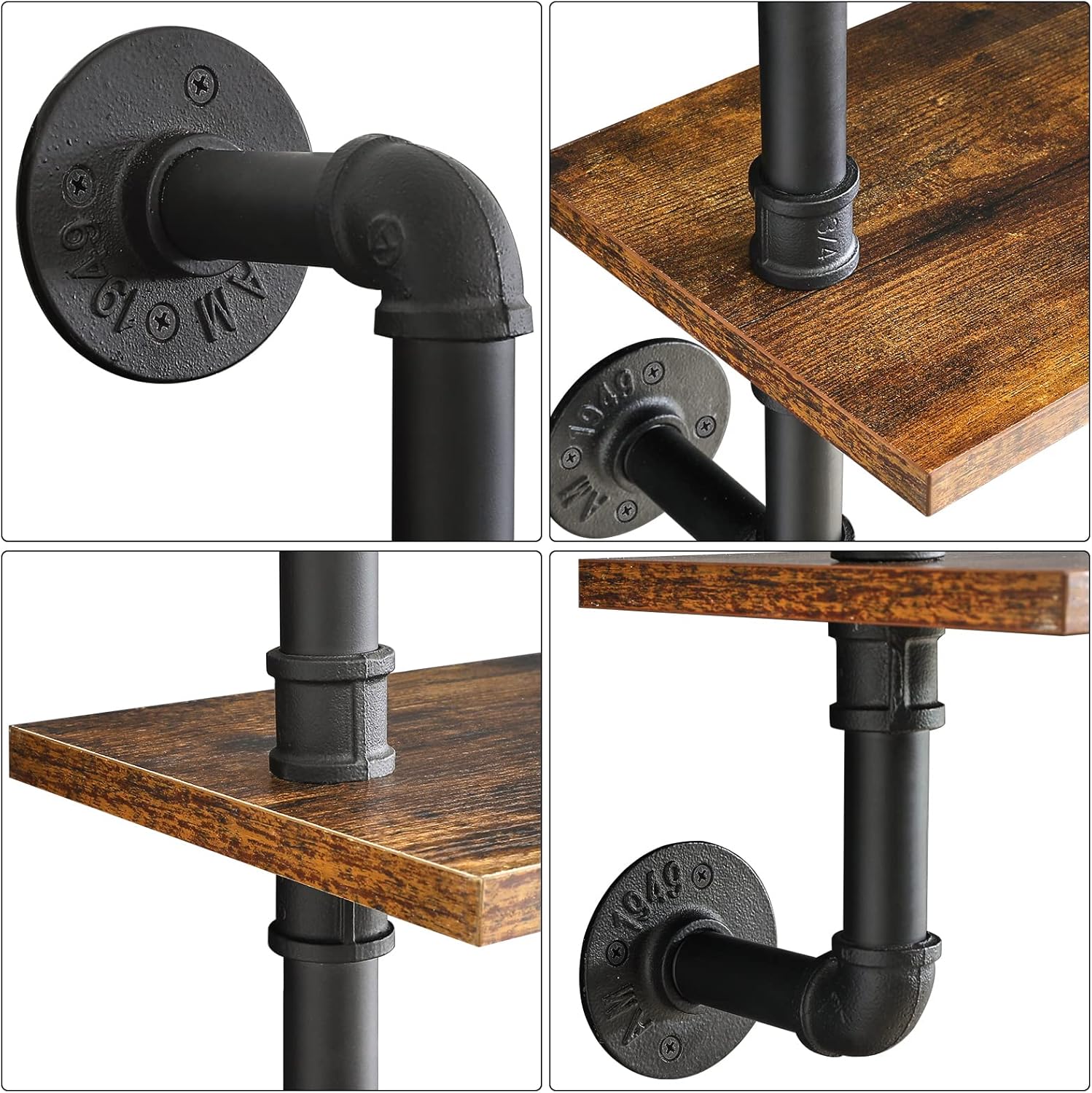 YMYNY Industrial Pipe Shelf Bracket, 4 Tiers Retro Wall Mounted Floating Shelf, Wood DIY Bookshelf, Storage Shelves for Living Room, Bedroom, Office, 24" Farmhouse Bathroom Shelving, UHWS002H