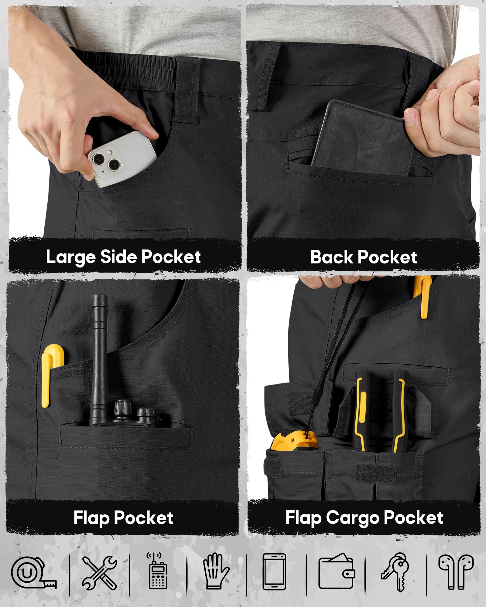 IGOLUMON Arbeitshosen Männer Stretch Robuste Cargohose Herren mit Elastische Bund & Vielen Taschen Taktische Hose Outdoorhose