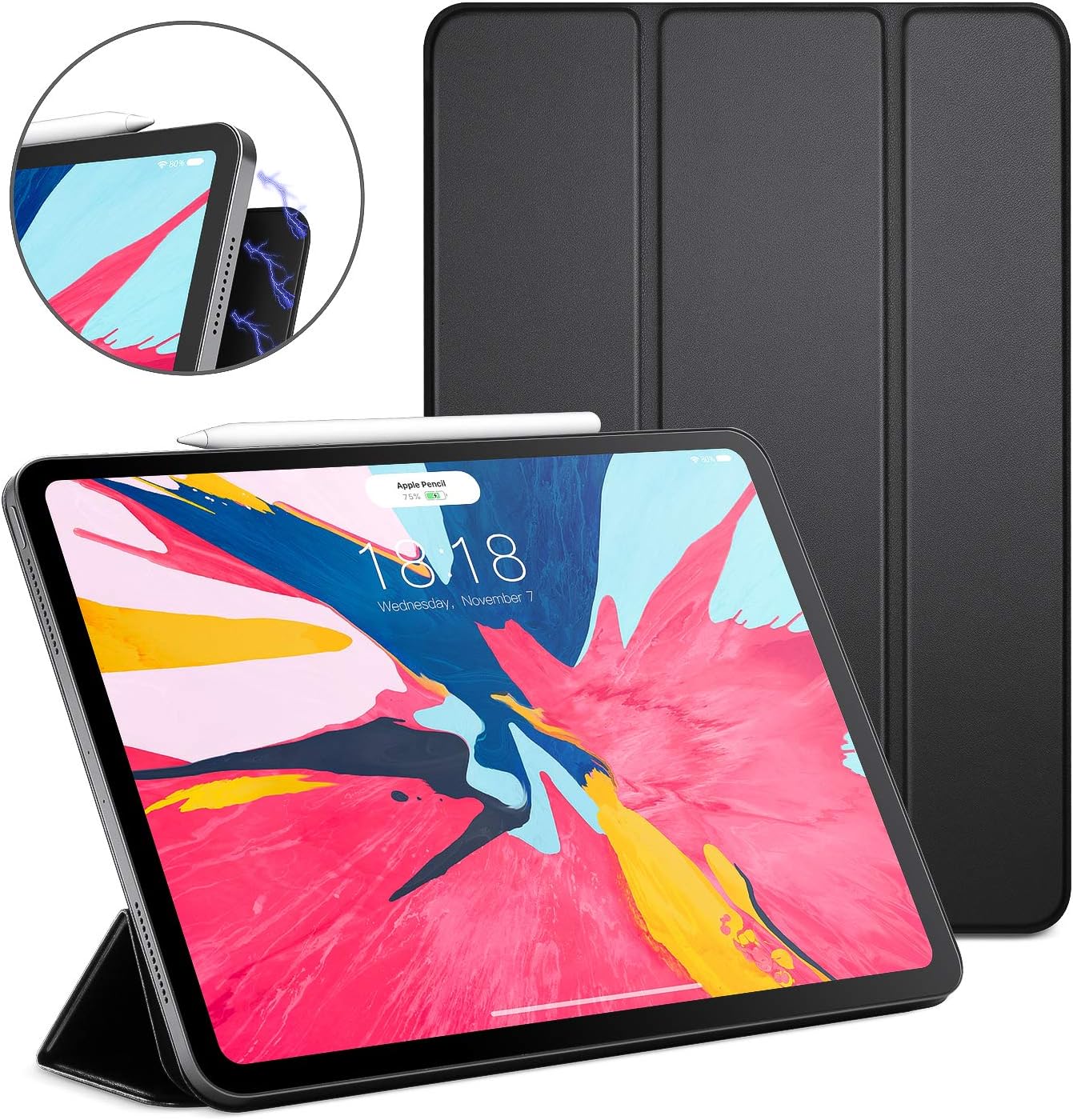 DTTO iPad Pro 11" Case 2018, Ultra Strong Magnetic Trifold Stand Cover with All 102 Magnets Precisely Aligned, Auto Sleep/Wake [Apple Pencil Charging Supported] for iPad Pro 11 inch, Black