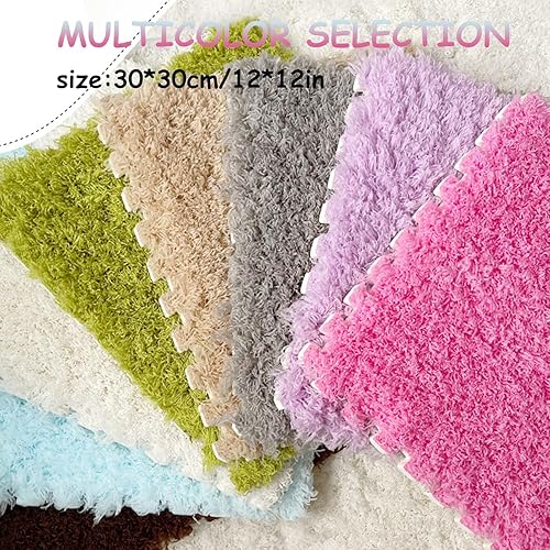 Miniatura 2 de Tapete de espuma de felpa gruesa que se entrelaza, 24 piezas de 12 x 12 pulgadas, tapetes cuadrados esponjosos de espuma con bordes, alfombra de