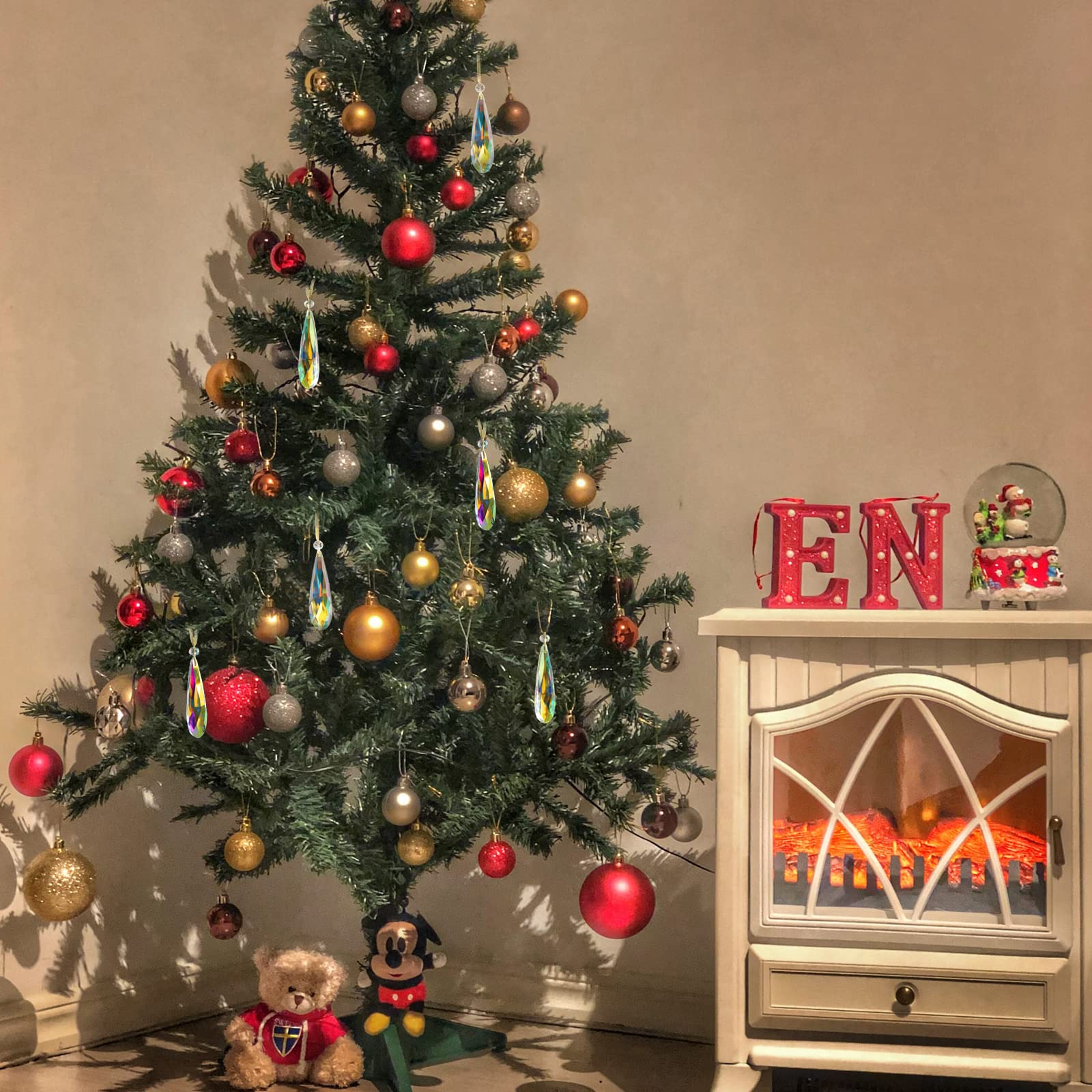 Lot De 6 Grandes Suspensions De Noël – Verre Et Cristal – Finition Argent