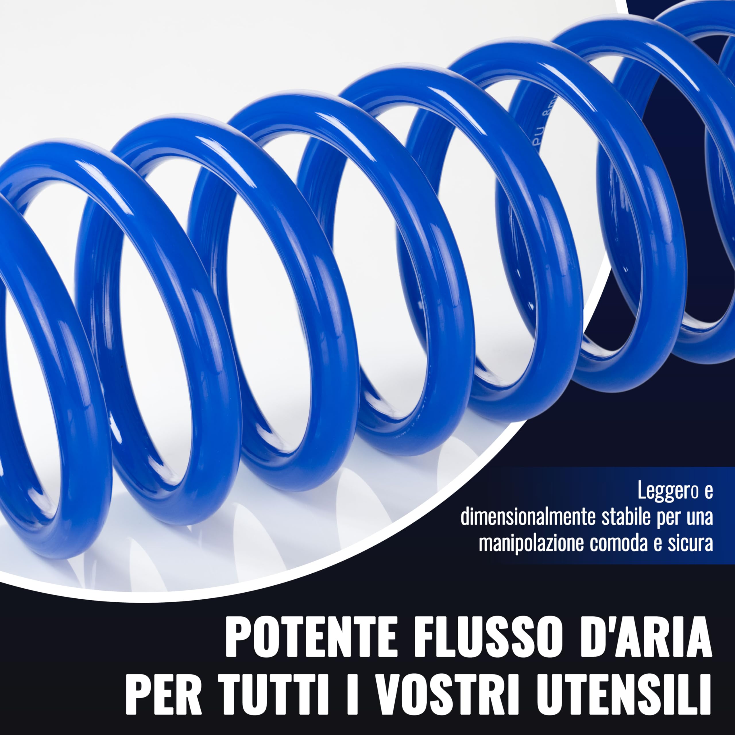 Poppstar Tubo flessibile per aria compressa a spirale 5m in PU (diametro 5 mm x 8 mm) Tubo a spirale per aria compressa con protezione anti-piegatura e raccordo rapido NW 7.2