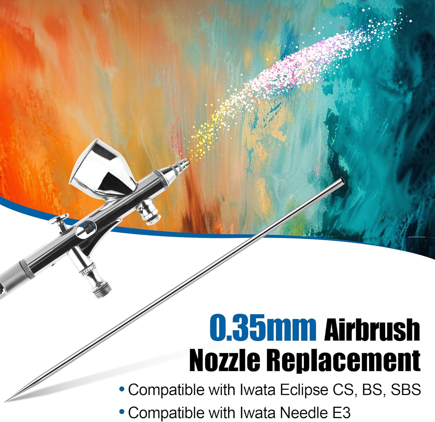 ElectricWise 0.35mm Airbrush Nozzle and Fluid Needle Replacement, Compatible with Iwata Eclipse Cs, Bs, SBS, Fluid Needle E3 Airbrush, Brass and Spring Steel, for Painting Modeling Cake Decor Makeup
