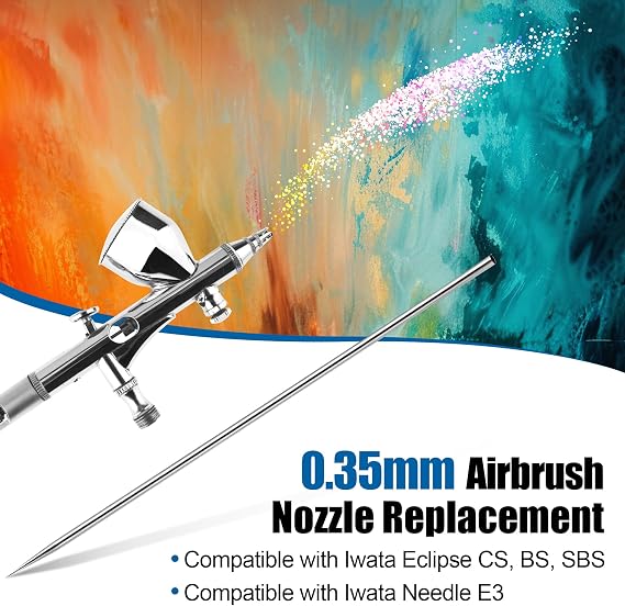 0.35mm Airbrush Nozzle and Needle Compatible with Iwata Eclipse, 1 Pack | Compatible with Iwata Eclipse Cs, Bs, SBS, Fluid Needle E3 Airbrush, Brass & Spring Steel, for Painting Modeling Decor Makeup