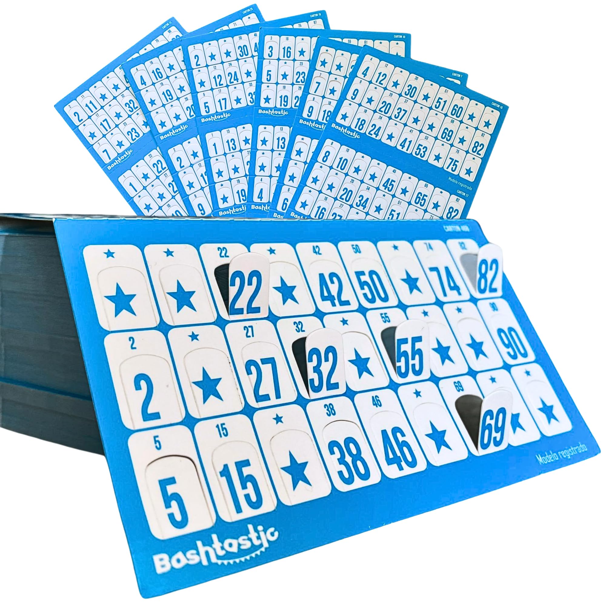 Bingo Karten - Gestanzte Bingokarten, Bingo Spiel Erwachsene, Wiederverwendbare Bingokarten, nummeriert und unterschiedlich voneinander. (Blau, 1008 Bingo Karten)