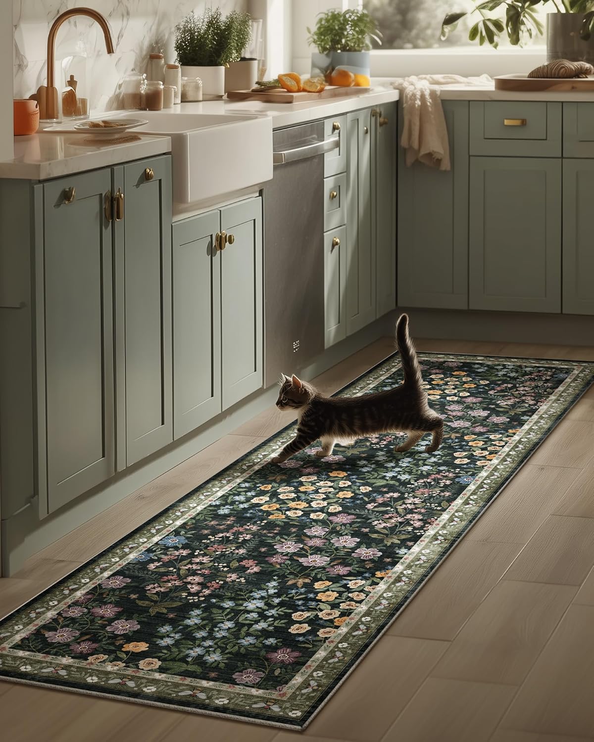 Washable Kitchen Rug Runners for Hallways: 2'x6' Runner Rugs with Non Slip Backing Low Pile Soft Indoor Floor Carpet Runner for Entryway Hallway Laundry Room Bedroom Living Room