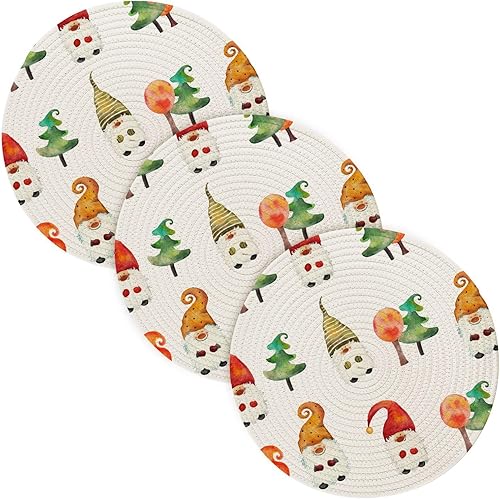 Miniatura 1 de 3 Pcs Trivet Tripod for Hot Pots and Pans 15in Cotton Thread Weave Heat Resistant Pot Holders for Stove Farmhouse Kitchen Decor Christmas Dwarves