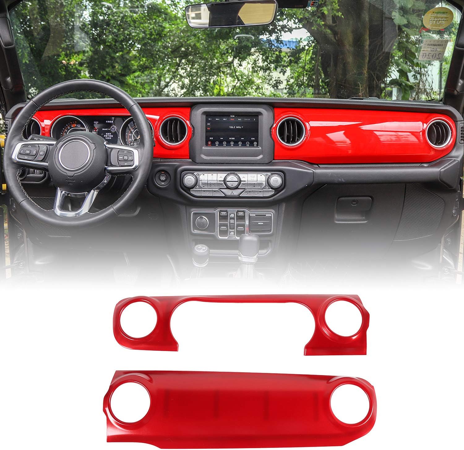 Car Center Console Panel Trim Cover Decoration Frame Interior Accessories for 2018-2020 Jeep Wrangler JL JLU, for 2020 Jeep Gladiator JT (Red)