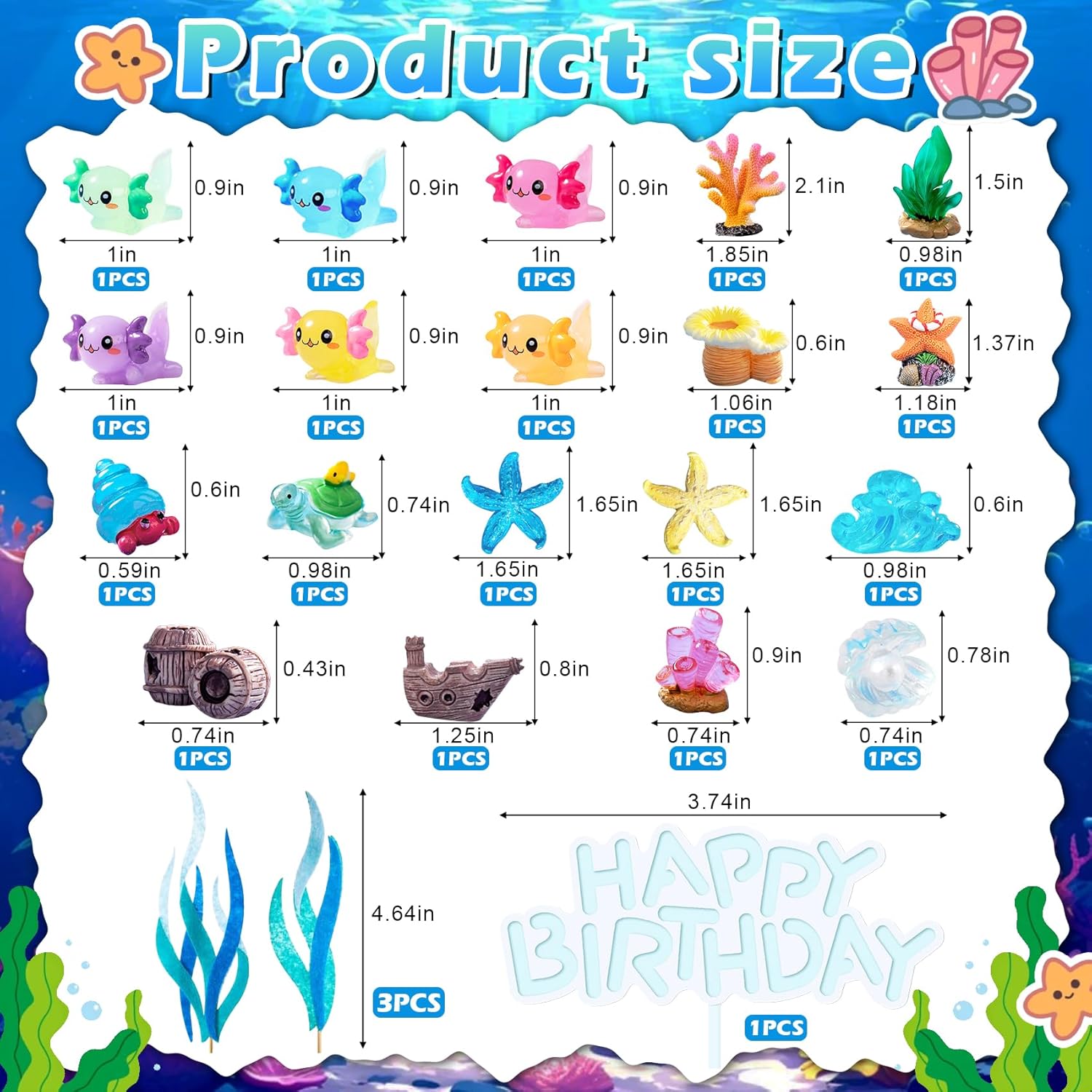 Knana 23Pcs Axolotl Birthday Decorations Axolotl Cake Topper Axolotl themed Happy Birthday Cake Decorations for Ocean Party - Image 2