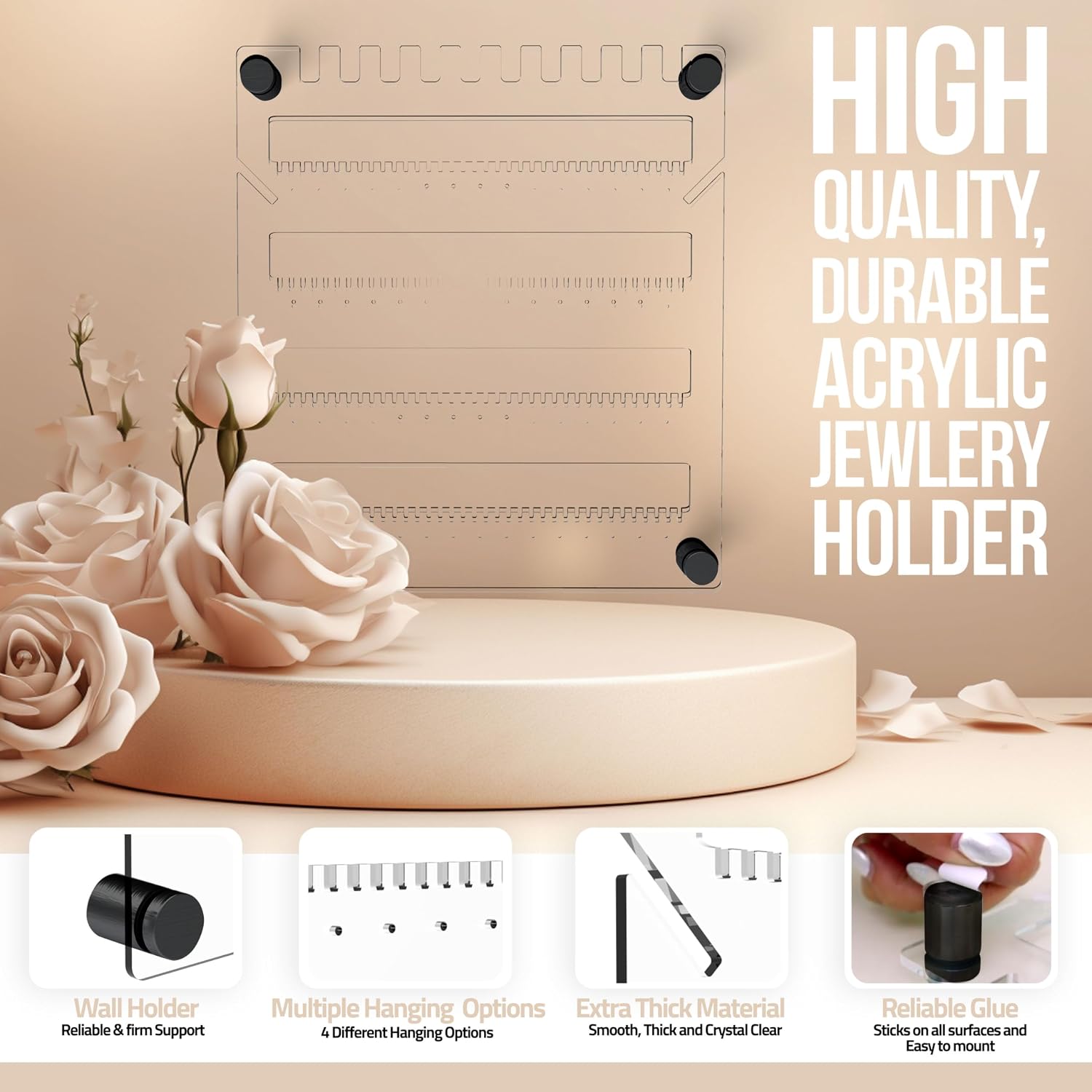 SUPERIOR ESSENTIALS 5-Tier Jewelry Organizer - Elegant Jewelry Holder Organizer for Studs, Earrings, Necklaces, and Rings - Wall-Mountable Hanging Jewelry Stand image 4