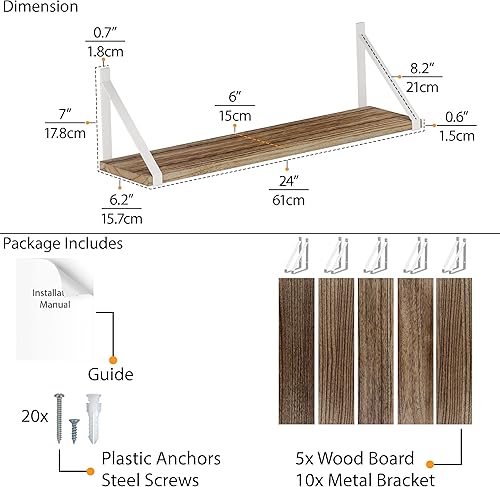 Miniatura 3 de Wallniture Bora - Estantes flotantes de 24 x 6 pulgadas para decoración de pared, estantería, sala de estar, estantes de baño, estante flotante de