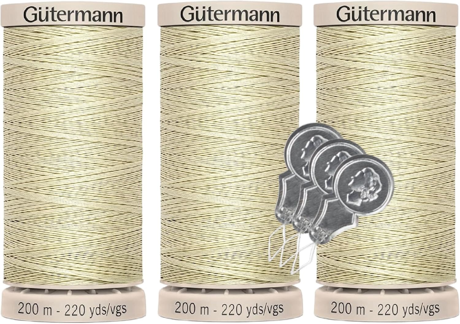 Gutermann Hand Quilting Thread - 100% Mercerized Cotton - 220 Yards - 738219-3 Pack Bundle with 3 Bella's Crafts Needle Threaders (White - 5709)