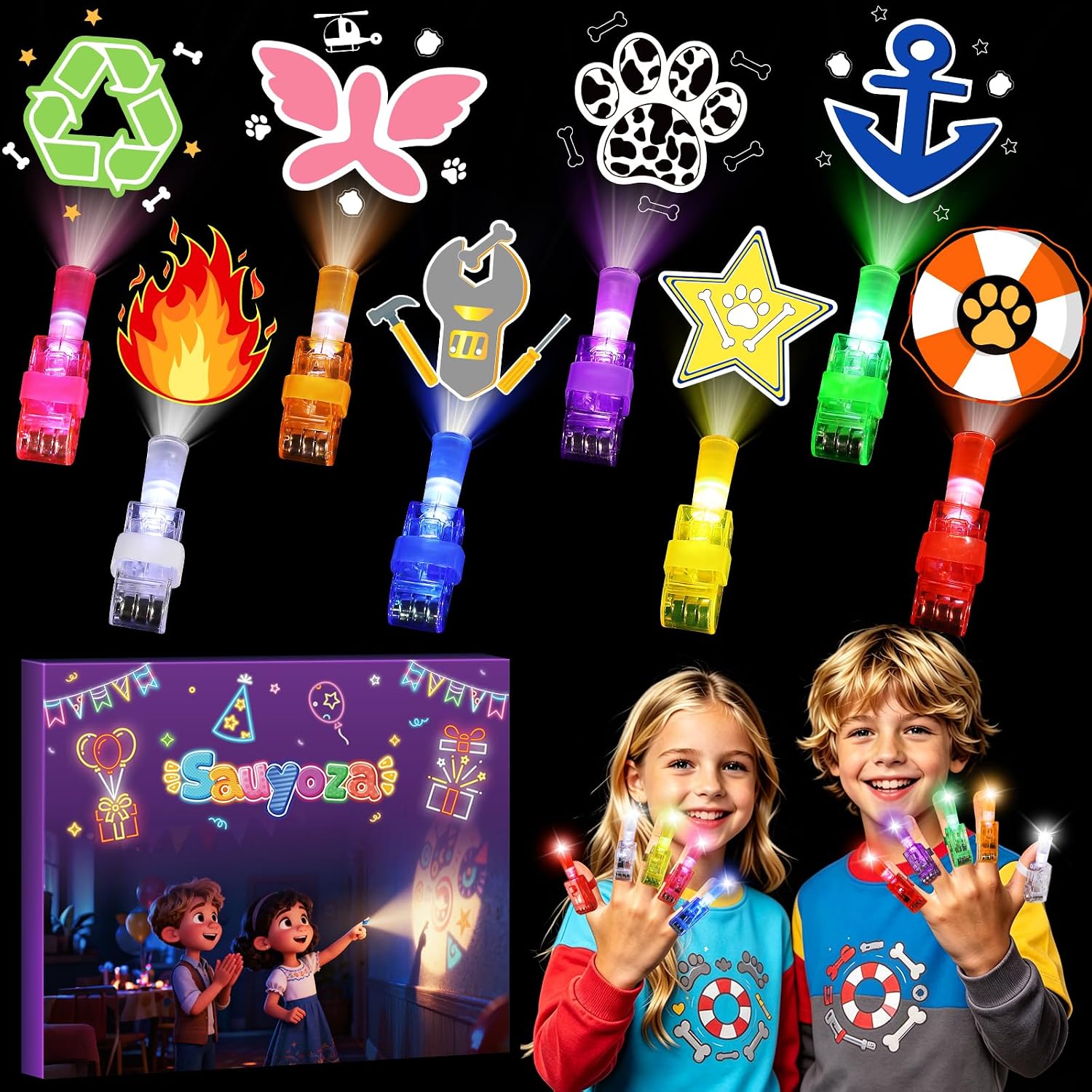 36 Pcs Dog Paw Party Favors LED Finger Lights for Kids