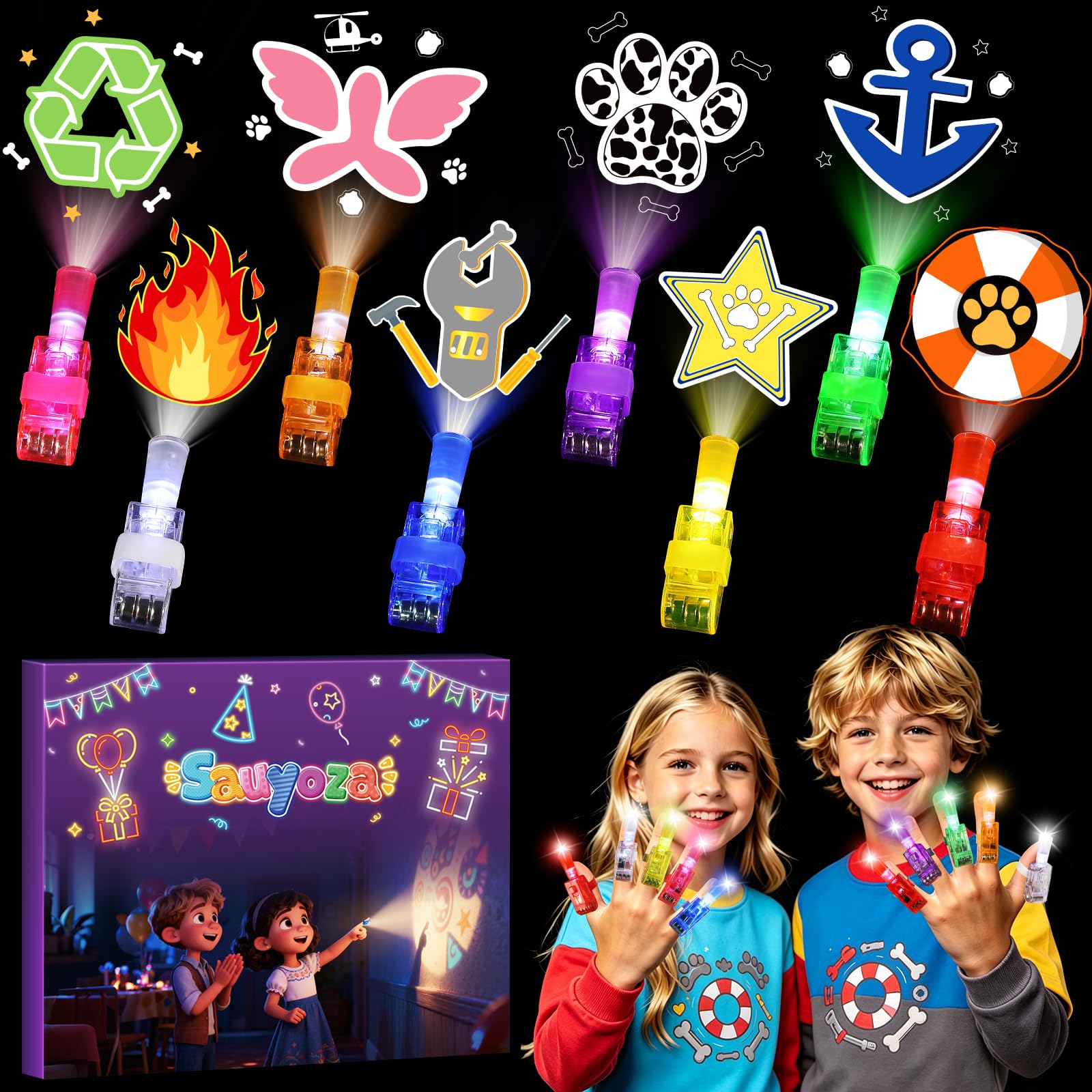 36 Pcs Dog Paw Party Favors LED Finger Lights for Kids
