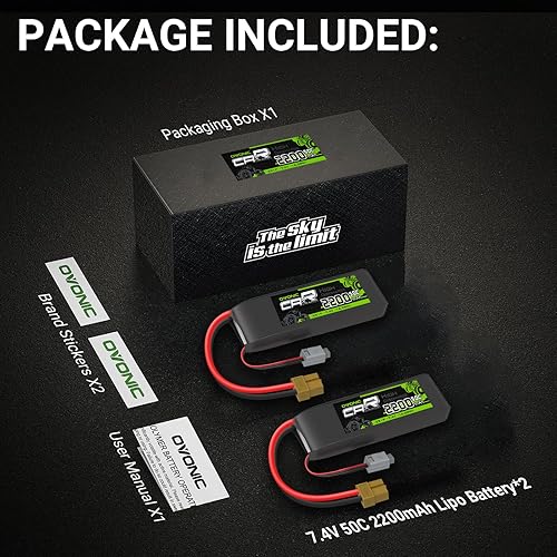 Miniatura 4 de OVONIC 7.4V Lipo 2200 mAh 50C 2S Lipo Batería con XT60+TRA Plug (2 paquetes)