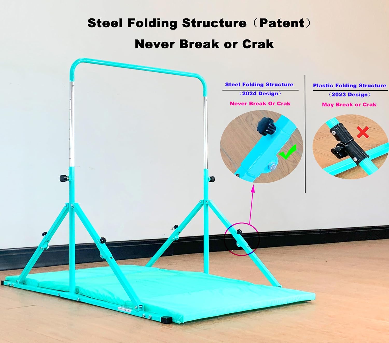 Foldable Gymnastic Bar for Kids Ages 3-12, 9 Height Levels, 200 lbs Weight Capacity, 5 Ft Length Gymnastic Kip Bar with Mat, Gymnastic Equipment for Home and Gym Center Indoor... 10 Foldable Gymnastic Bar for Kids Ages 3-12, 9 Height Levels, 200 lbs Weight Capacity, 5 Ft Length Gymnastic Kip Bar with Mat, Gymnastic Equipment for Home and Gym Center Indoor... - Image 8