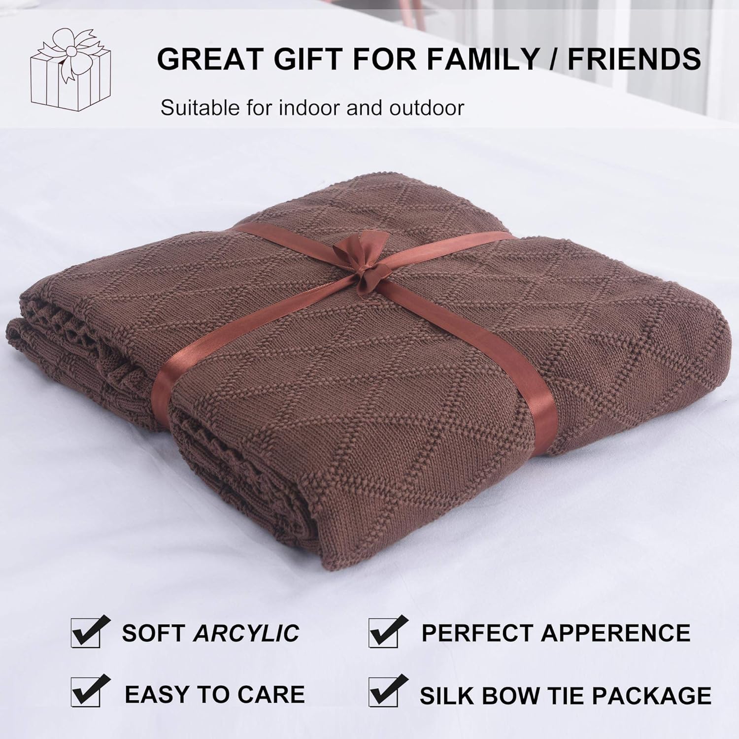 Soft Throw Blanket, Bed Knit Throw Blanket for Couch Chairs Home Decorative 51x70in,Brown