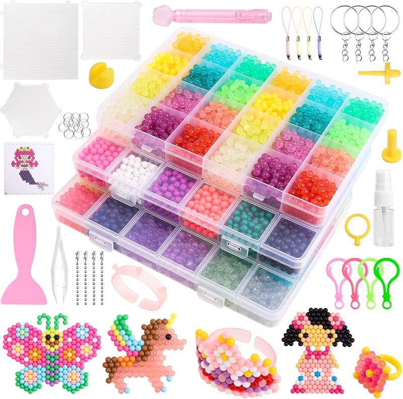 9000-Piece Non-Iron Fuse Beads Kit, 72 Colors, 5mm, with Pegboards for Kids | Spray-activated design for DIY pixel art, color matching and screen-free creative play