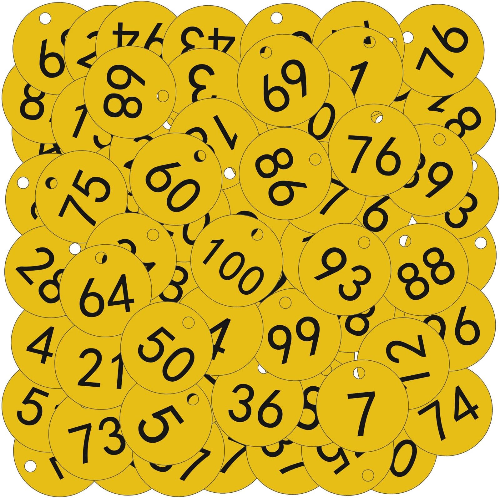OFFCUP Numbered Keychain, Plastic Numbered Tags, Plastic Numbered Tags, Key Tags for Hotel Gym Luggage Storage (1-100, Yellow)