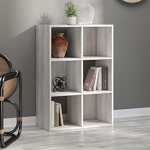 Miniatura 2 de Diseño exclusivo de Ashley Paxberry. Organizador de almacenamiento o librero moderno de 6 cubos, color blanqueado