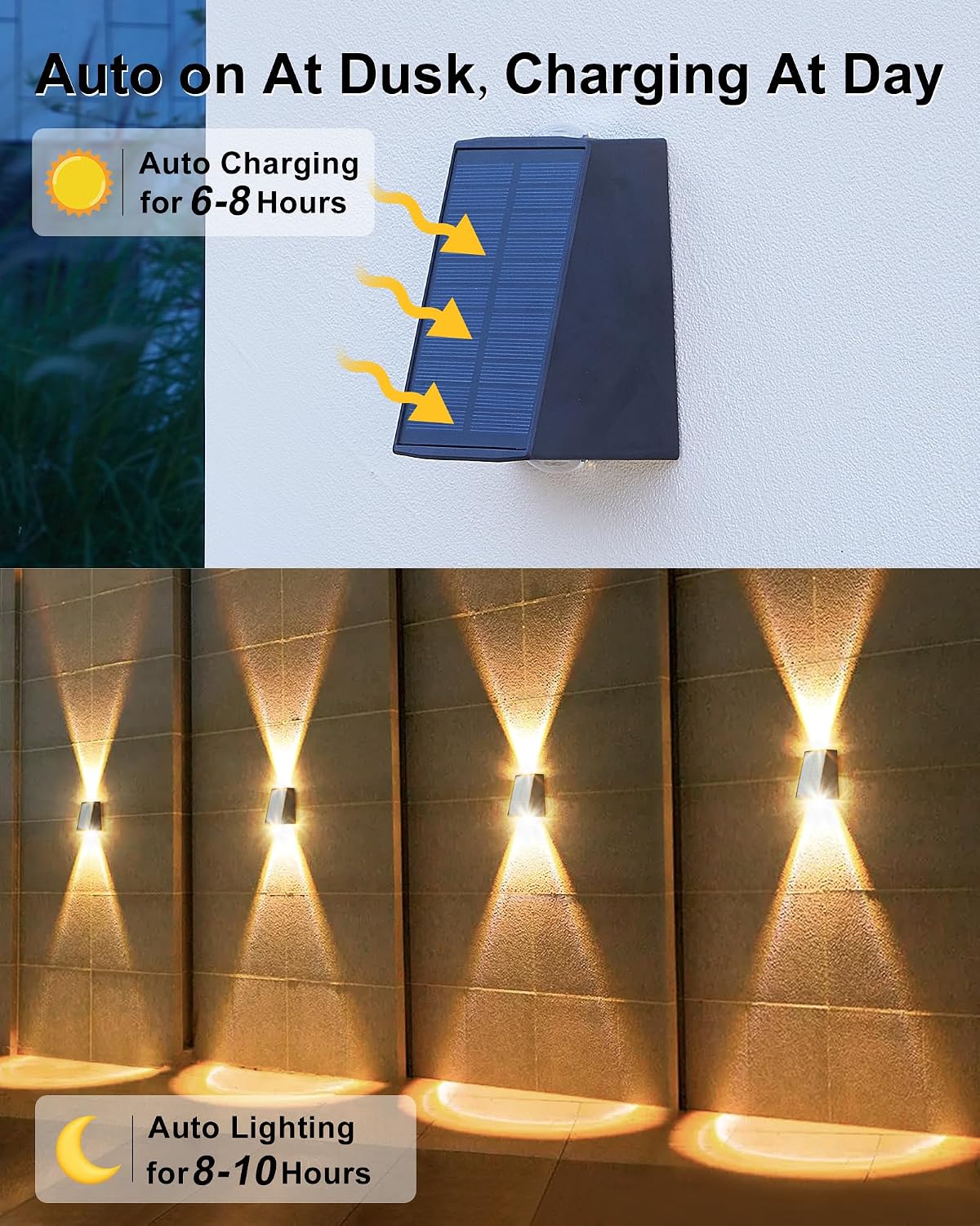 LUHLEE Solar Outdoor Wall Lights Up and Down,Outdoor Lamp Wall Sconces Lights,IP65 Waterproof Solar Exterior Lights for House Garage Garden Yard Porch (Dual Color, 2Pack)