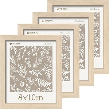 8x10 Picture Frame, Oak Wood, 4 Pack, Glass, for Photo, Art