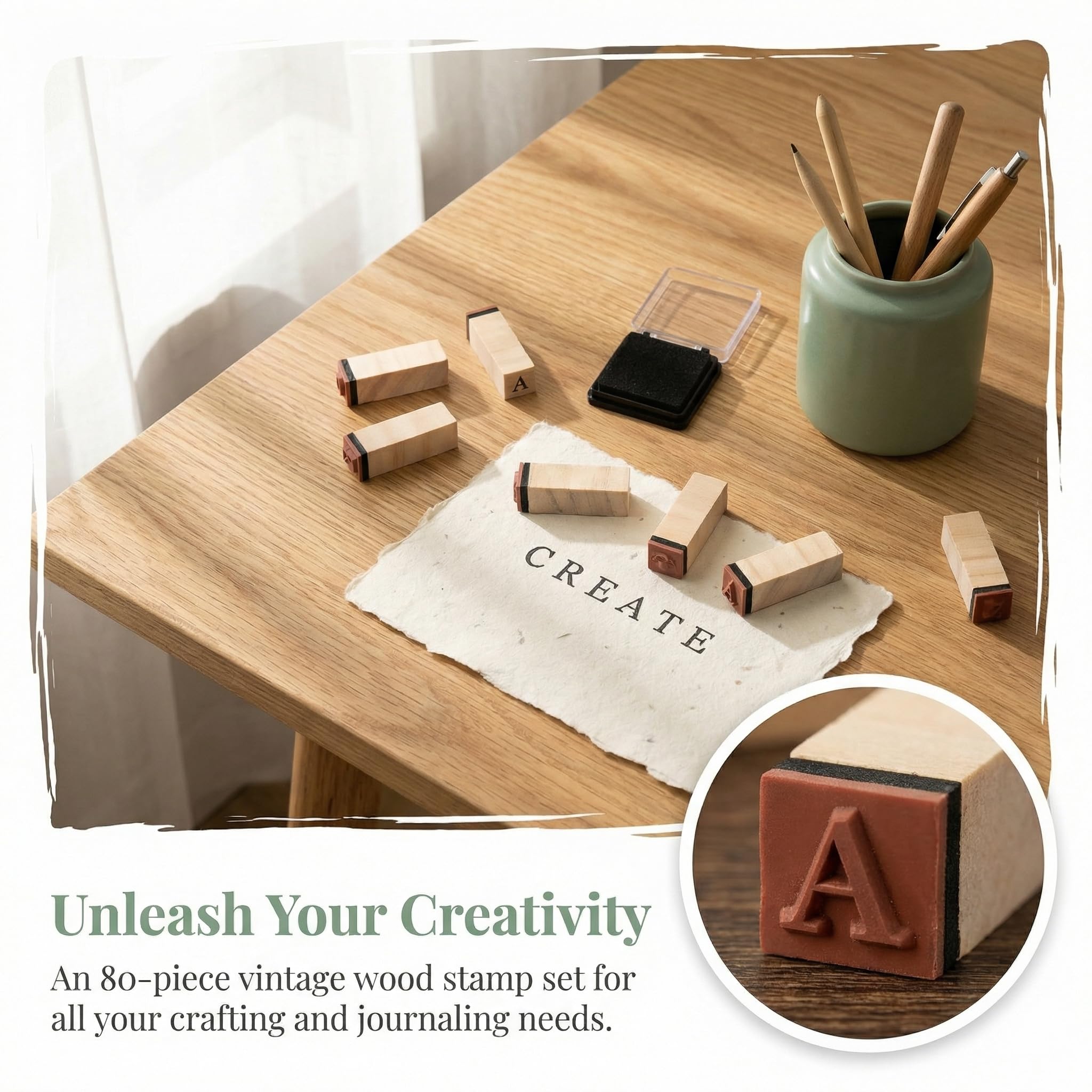 80 Pzs Sellos de Letras y Números, Kit de Sellos de Alfabeto y Números con Mini Almohadilla de Tinta Vintage Sello Goma Madera para DIY Tarjetas, Scrapbooking, Personalizados, Manualidades