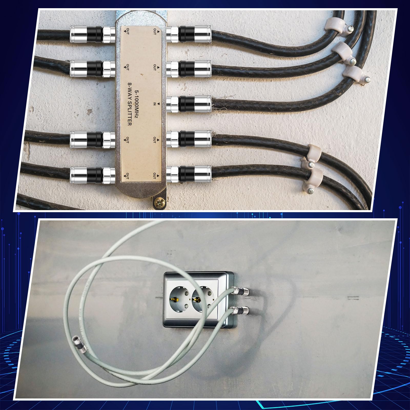 Kingdder Confezione da 150 connettori a compressione RG6 Quad, connettori F da 75 Ohm con guarnizioni conduttive integrate, adatti per la maggior parte dei cavi coassiali satellitari o via cavo