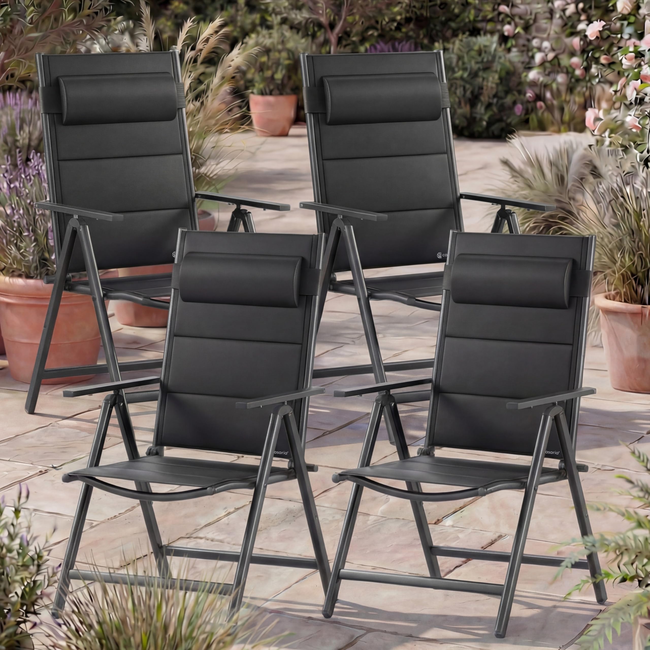Casaria® Gartenstühle 4er Set Klappbar Gepolstert Alu 8- Fach Verstellbar 120 kg Belastbarkeit Wetterfest Outdoor Balkon Camping Hochlehner Klappstuhl
