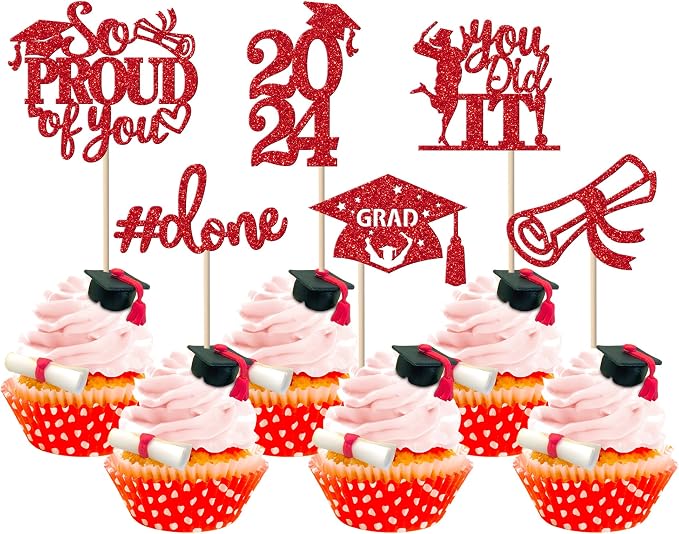 Cupcake-Topper 2024 „So Proud Of You“ – 24 Stück Mit Glitzer Für Abschlussfeier, Diploma Done, Party-Deko