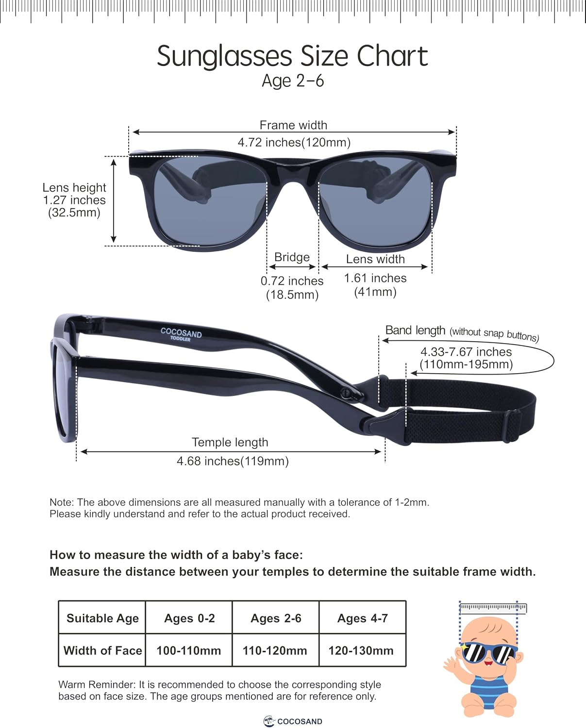 COCOSAND Kids Sunglasses with Strap Polarized Flexible Frame Soft Silicone Nose Pads for Toddler Boys Girls Ages 2-6