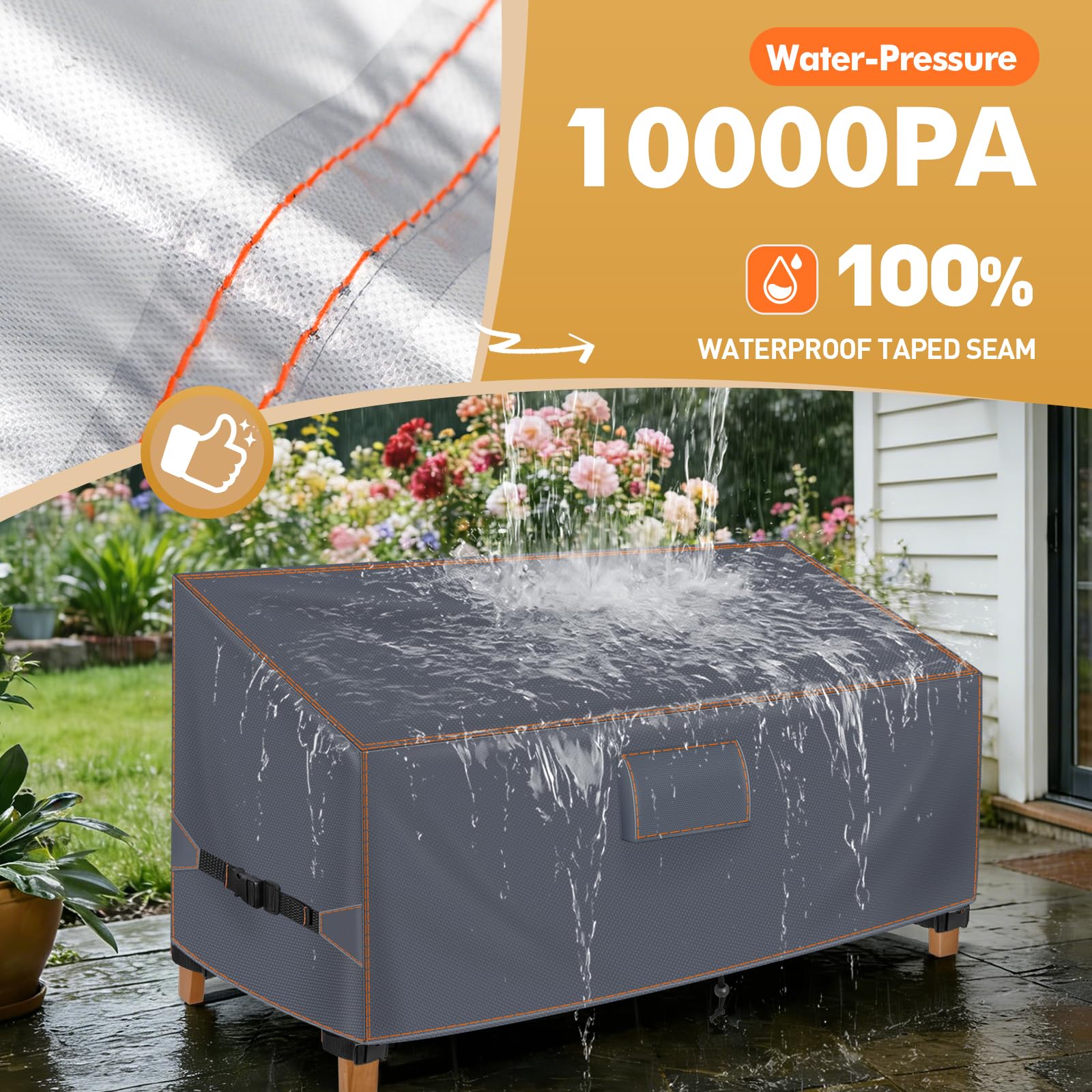 Copertura per Panca da Giardino 2 Posti 133x70x63/86 cm, 420D | Grigio. Adatto per panche. Tessuto Oxford 420D impermeabile, antivento, anti-UV, con prese d'aria e protezione invernale.