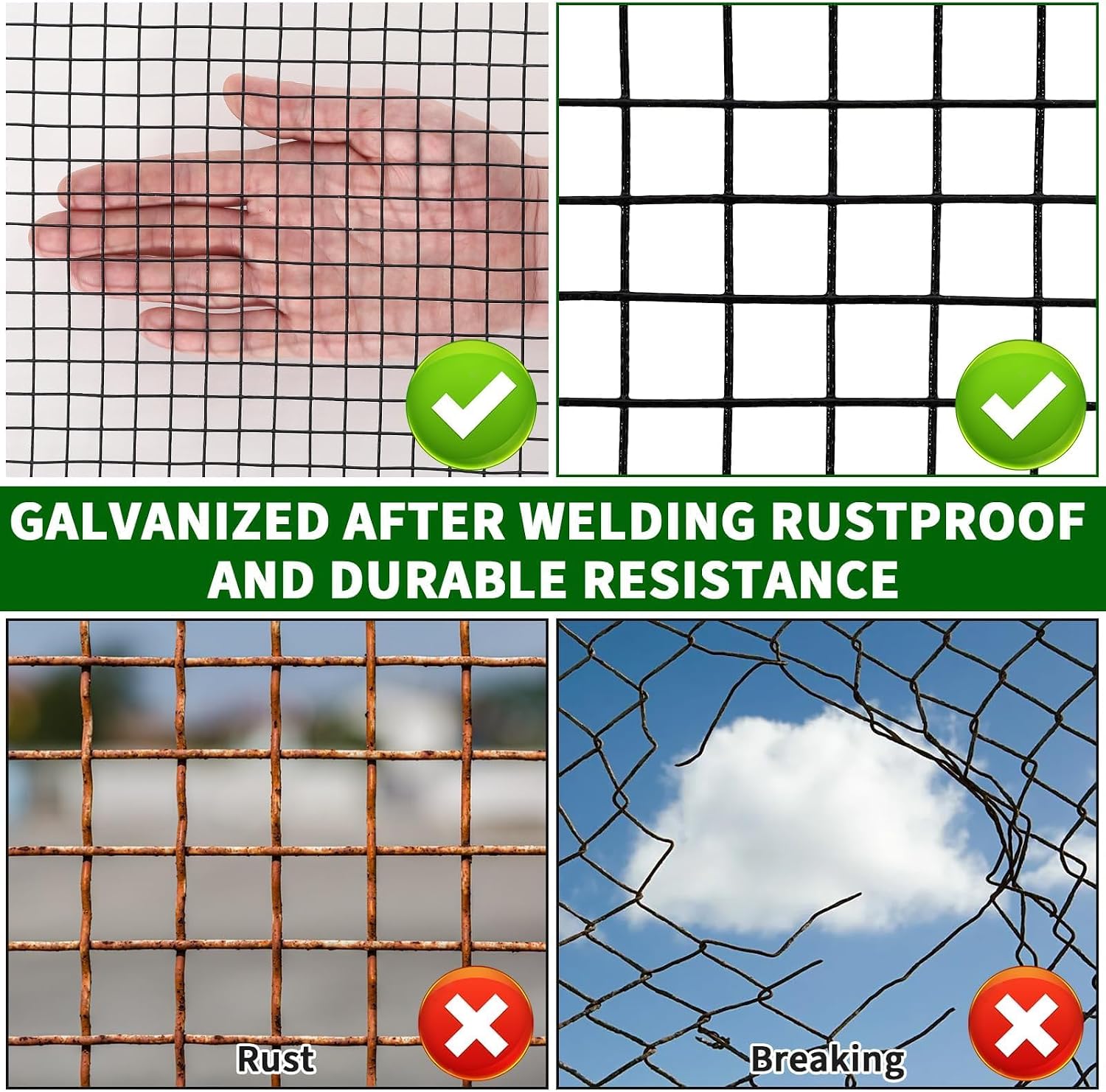 Black Coated Galvanized Steel Wire Fence (72in x 100ft, 1/2" Mesh) - Heavy Duty Rustproof Double Coated Animal Barrier for Pet Chicken Rabbit Duck, Keep Predators Away for Yard