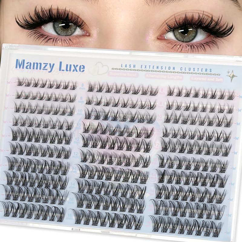 Cílios postiços em tufos Mamzy Luxe, curvatura D, 8–16 mm, 240 unidades