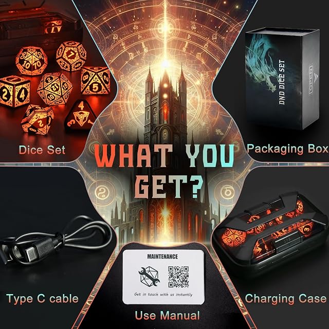 Foto 7 de 7 de Juego de dados LED DND, genial juego de dados con luz recargable para mazmorras y dragones