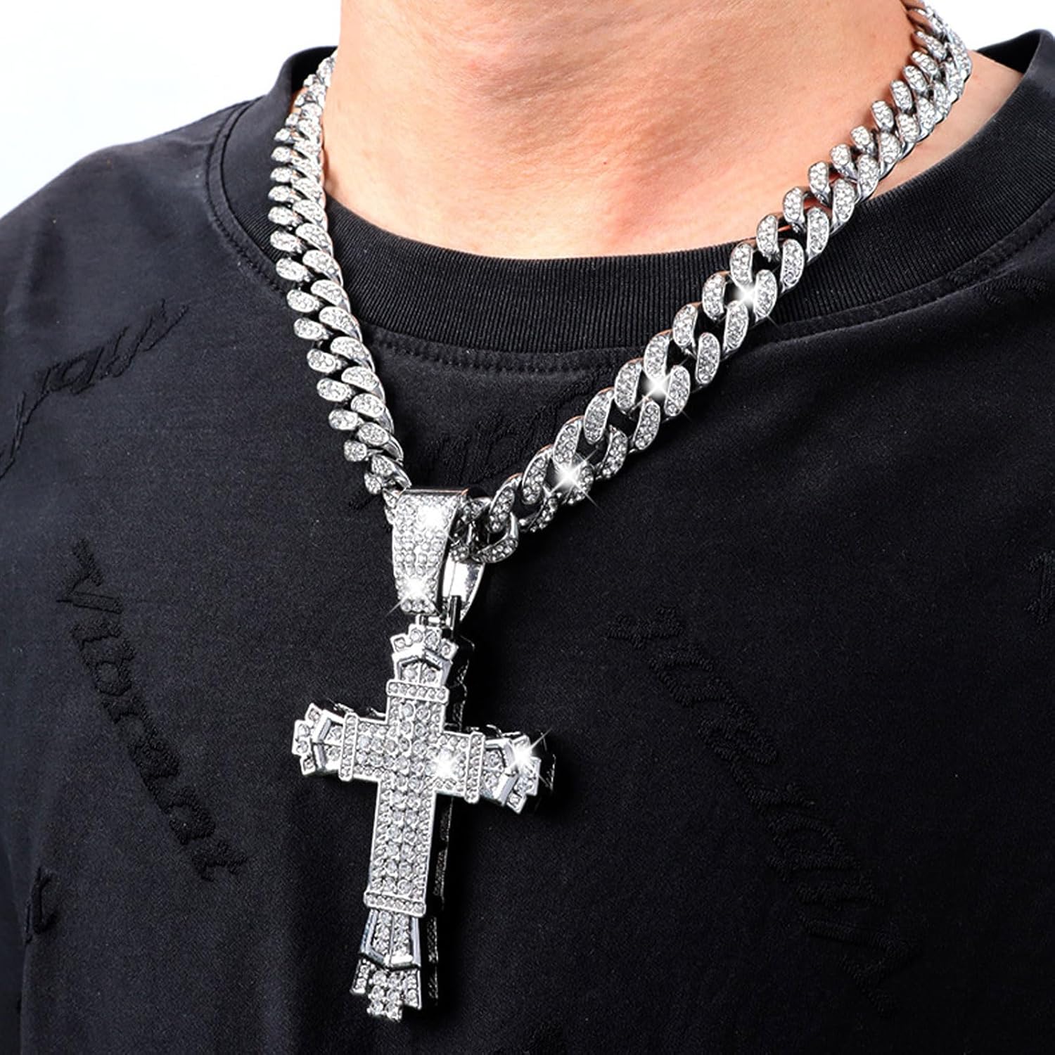 Iced Out Cuban Link Chain for Men, Miami Style Silver and Gold Plated Bling Necklace, Diamond Hip Hop Necklace - Image 5