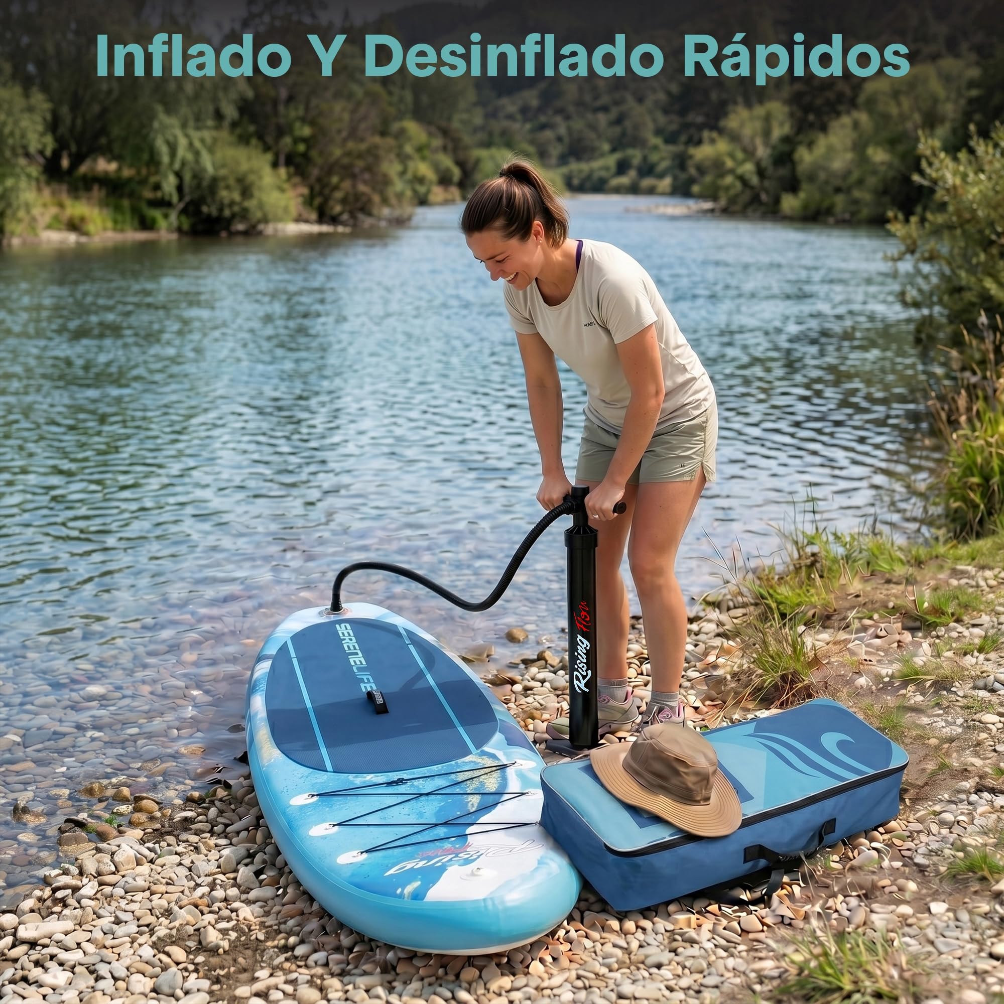 SereneLife tabla paddle surf hinchable, Paddle board, Cubierta antideslizante, Aleta inferior para remar, Estuche para guardar, Barco de pie para jovenes y adultos