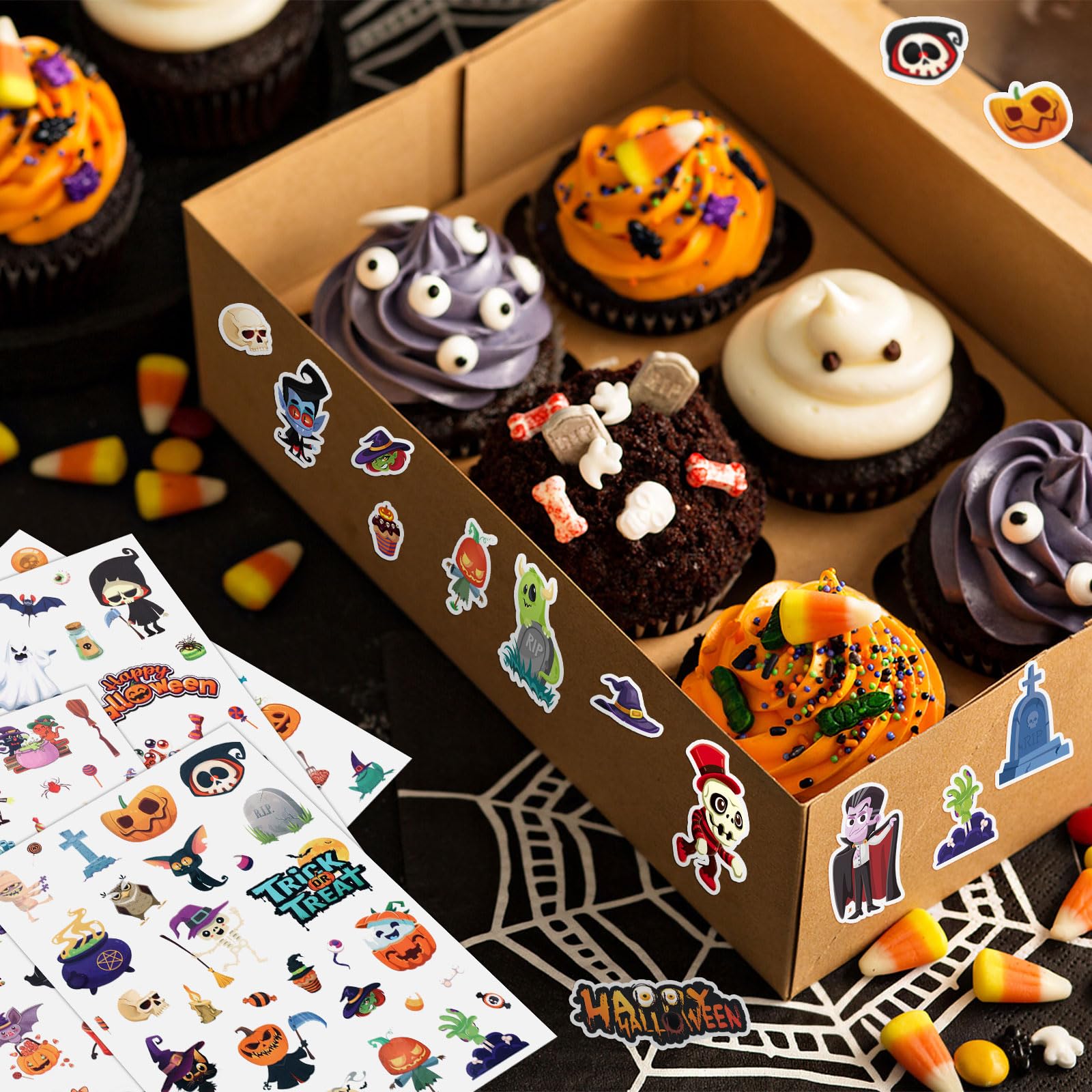 24 Autocollants Halloween - Format 19x13 Cm, Motifs Citrouille, Fantôme - Pour Déco, Scrapbooking, Bouteilles