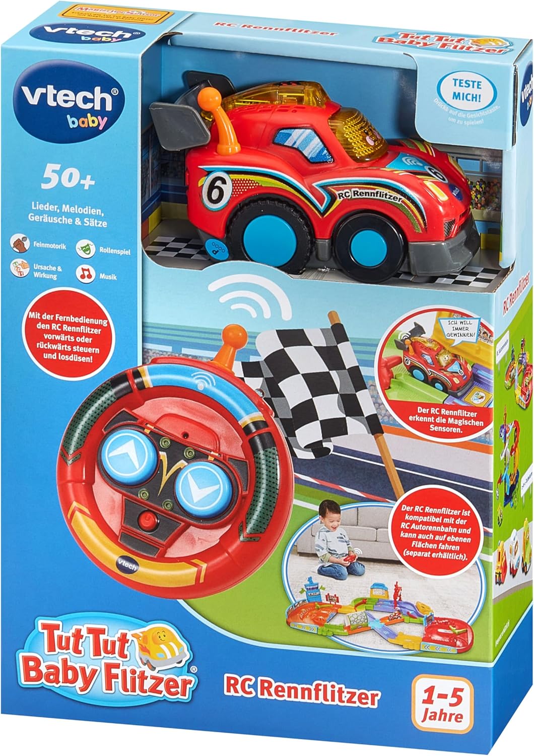 Vtech Baby TUT TUT Baby Speedster - RC Racing Speedster - Remote Controlled Toy Car with Light and Action Buttons, Music, Exciting Phrases and Sounds - for Children Aged 1-5 Years