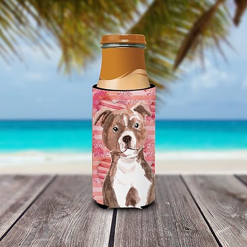 Miniatura 3 de Caroline's Treasures BB9497MUK Rojo Staffie Bull Terrier Love Ultra Hugger para latas delgadas, funda enfriadora, lavable a máquina, funda para