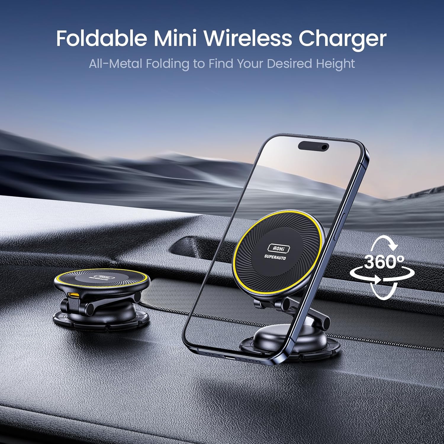 AOHI 15W Wireless MagSafe Phone Car Mount Charger Holder +PD 45W&QC 30W 2 Port USB C Car Charger Cigarette Lighter
